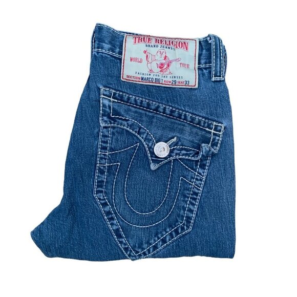 Vintage True Religion Jeans Size 29 MARCO BIG T UNIQUE Blue - Picture 3 of 9